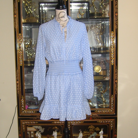 BLOOMINGDALE'S AQUA LABEL LIGHT BLUE TIE NECK MINI DRESS M - Picture 2 of 11